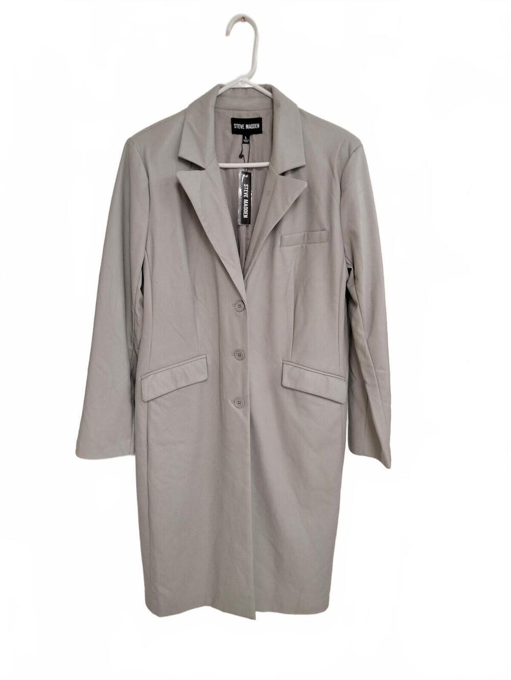 Steve Madden Long Gray Faux Leather Coat Size L